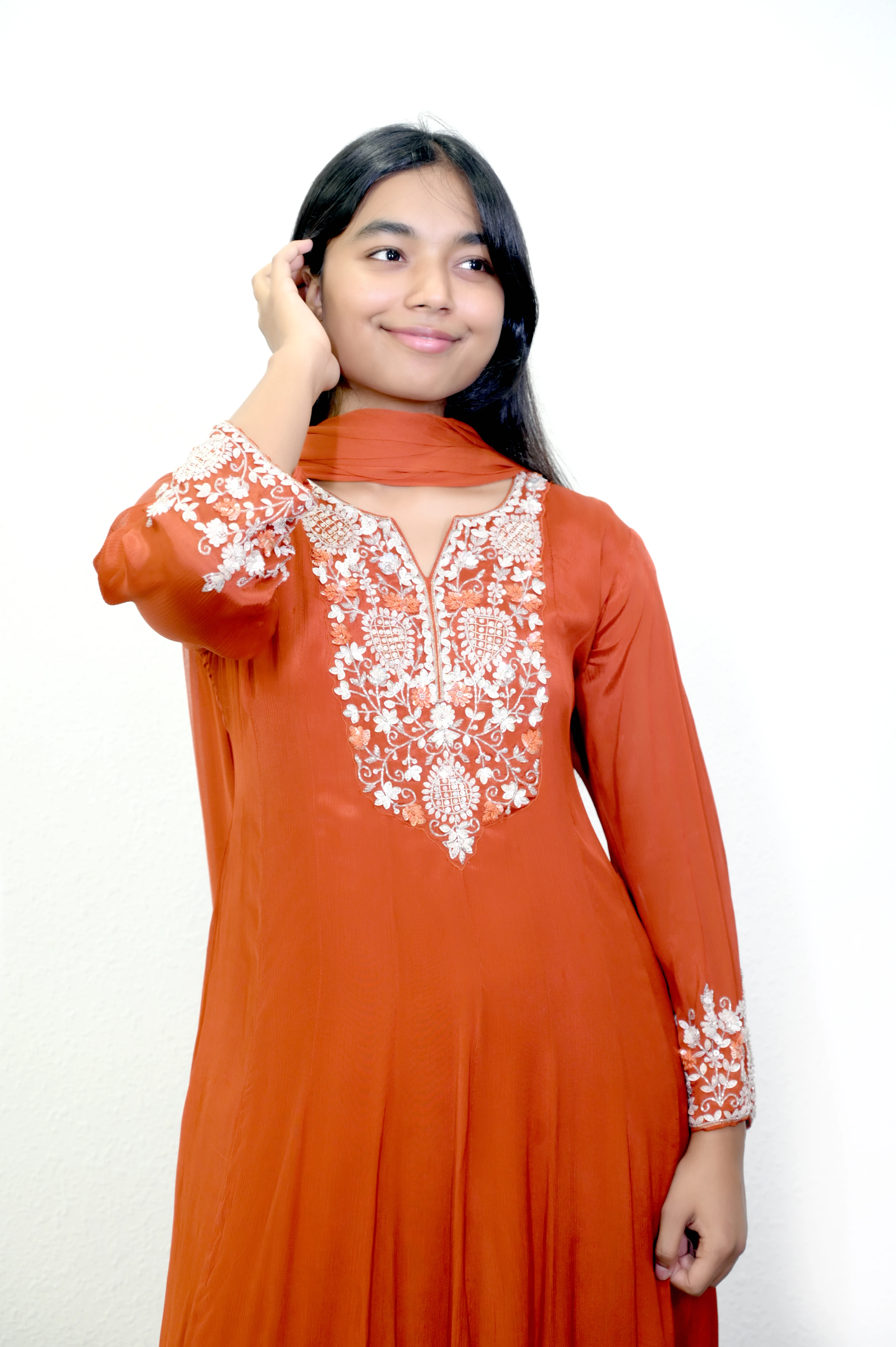 Rust Ember Hand-Embroidered Anarkali