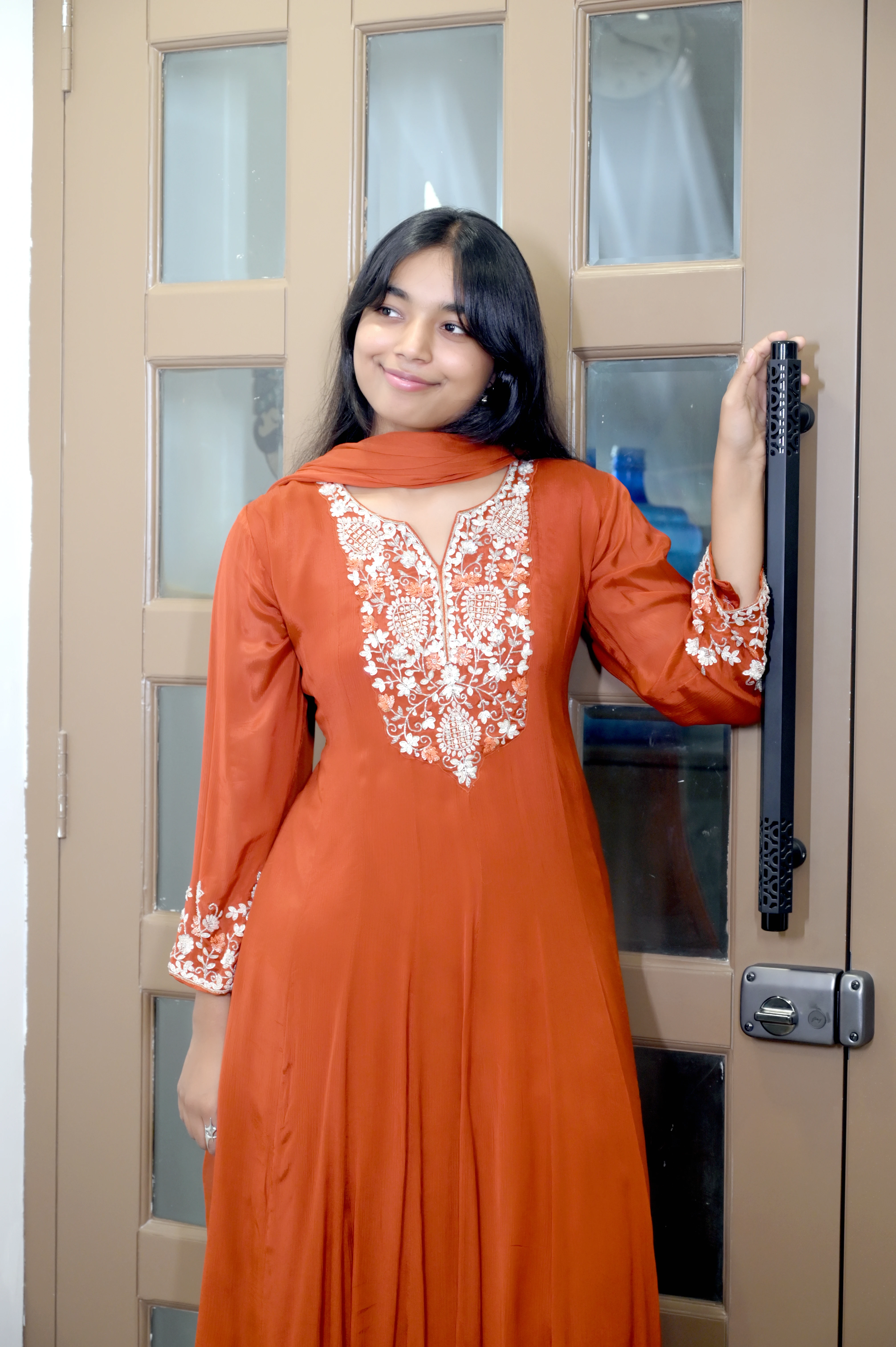 Rust Ember Hand-Embroidered Anarkali