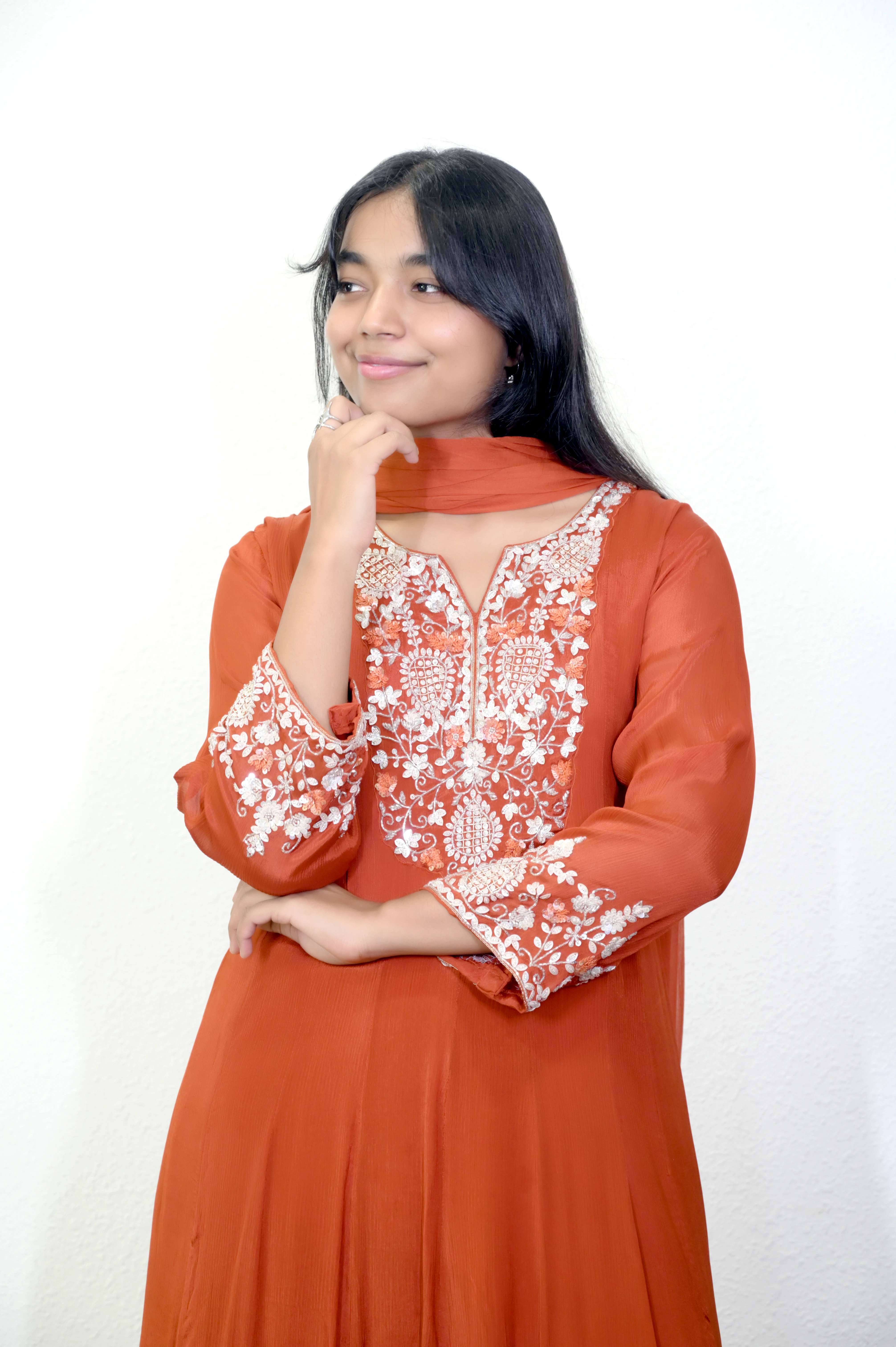 Rust Ember Hand-Embroidered Anarkali