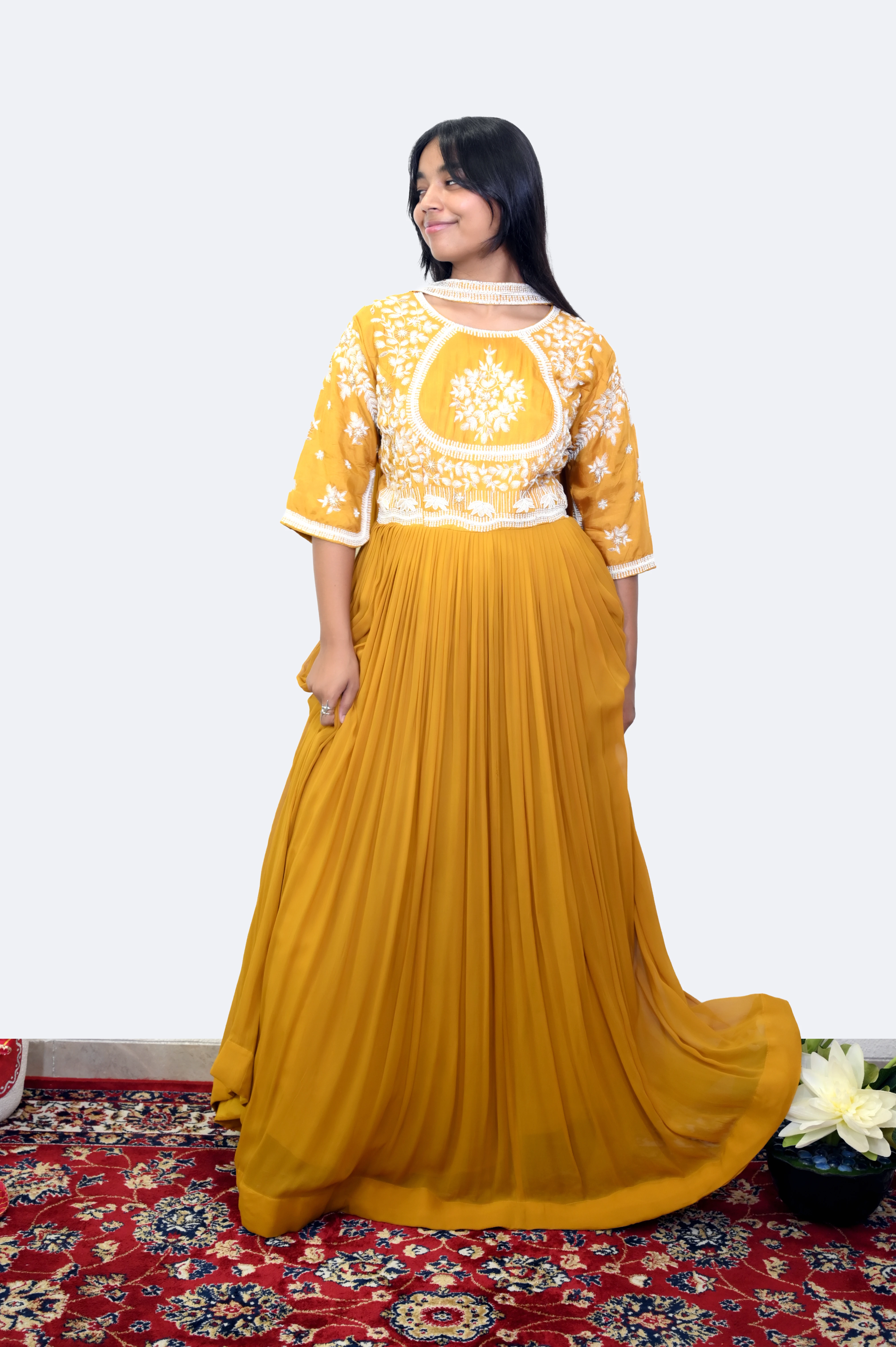 Sunshine Mustered Yellow Pleated Anarkali