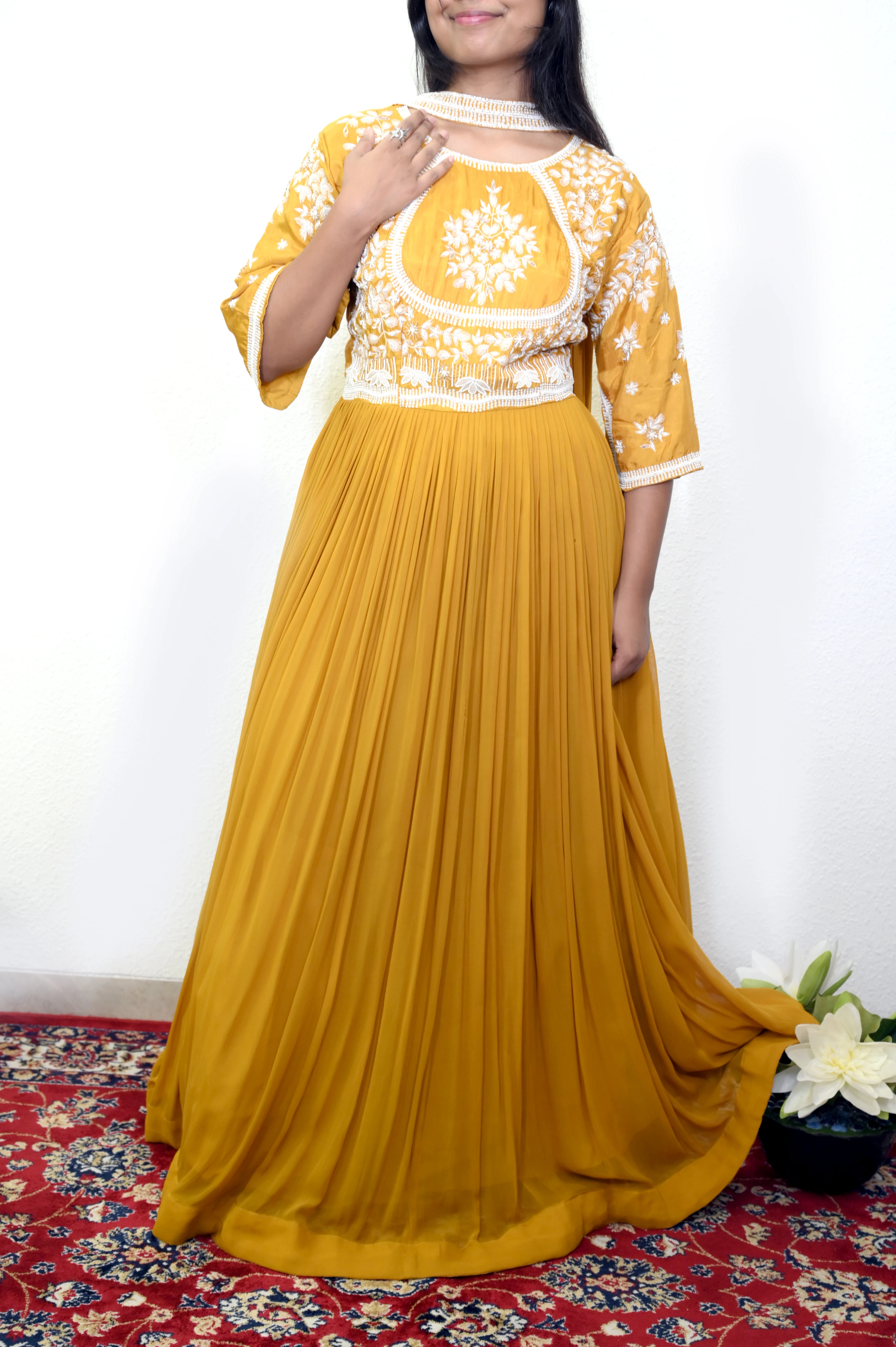 Sunshine Mustered Yellow Pleated Anarkali