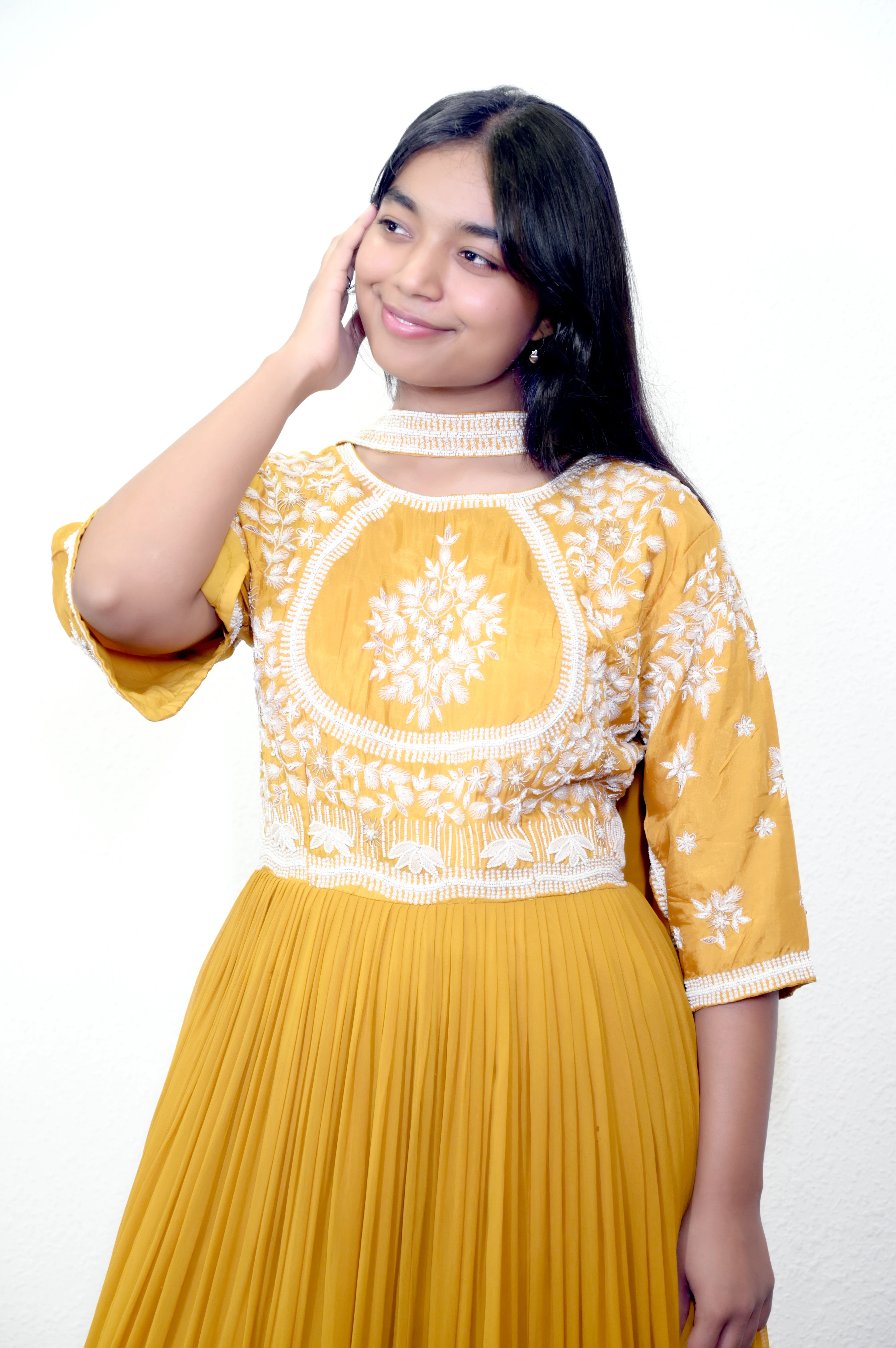 Sunshine Mustered Yellow Pleated Anarkali