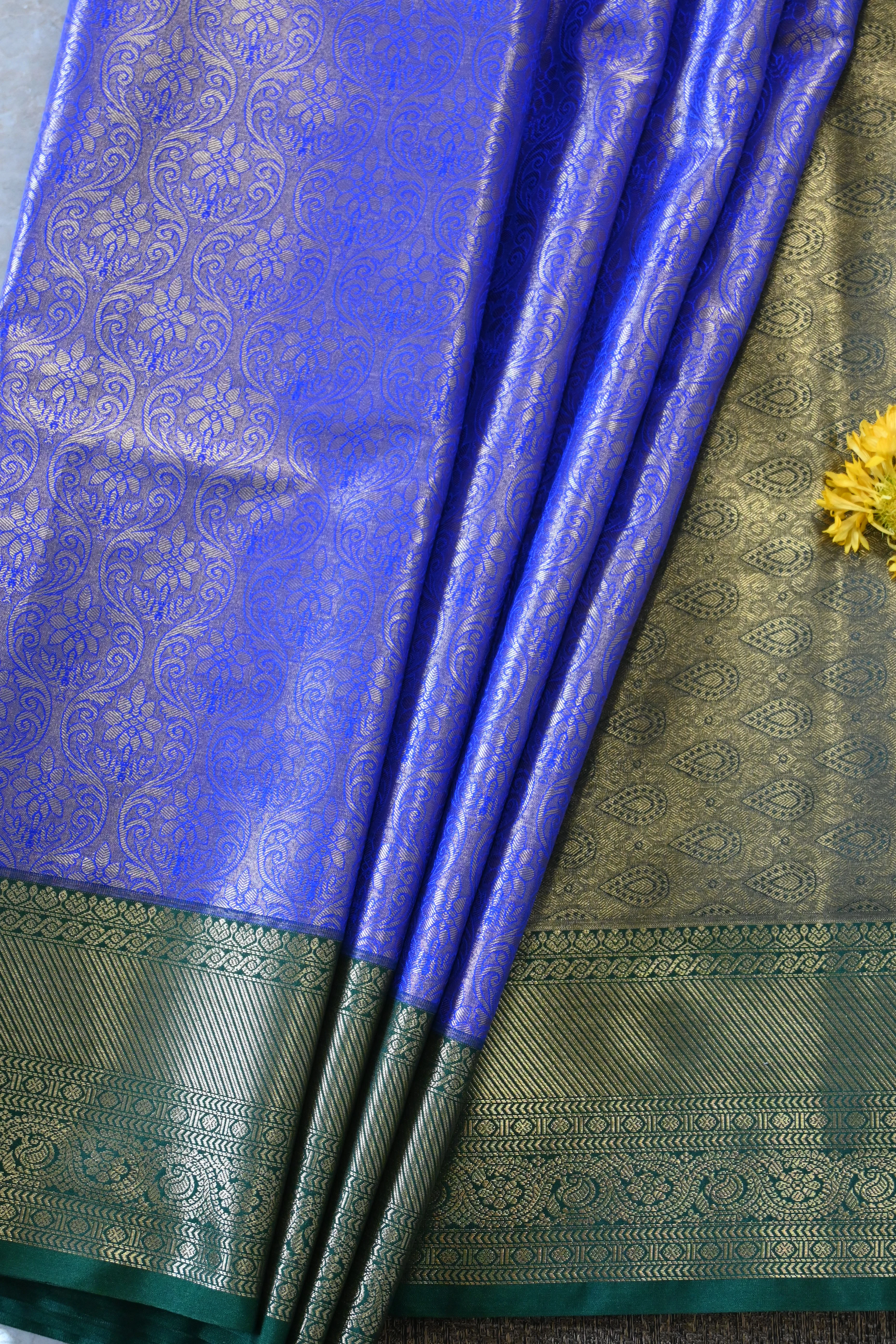 Royal Blue & Antique Gold Brocade Saree