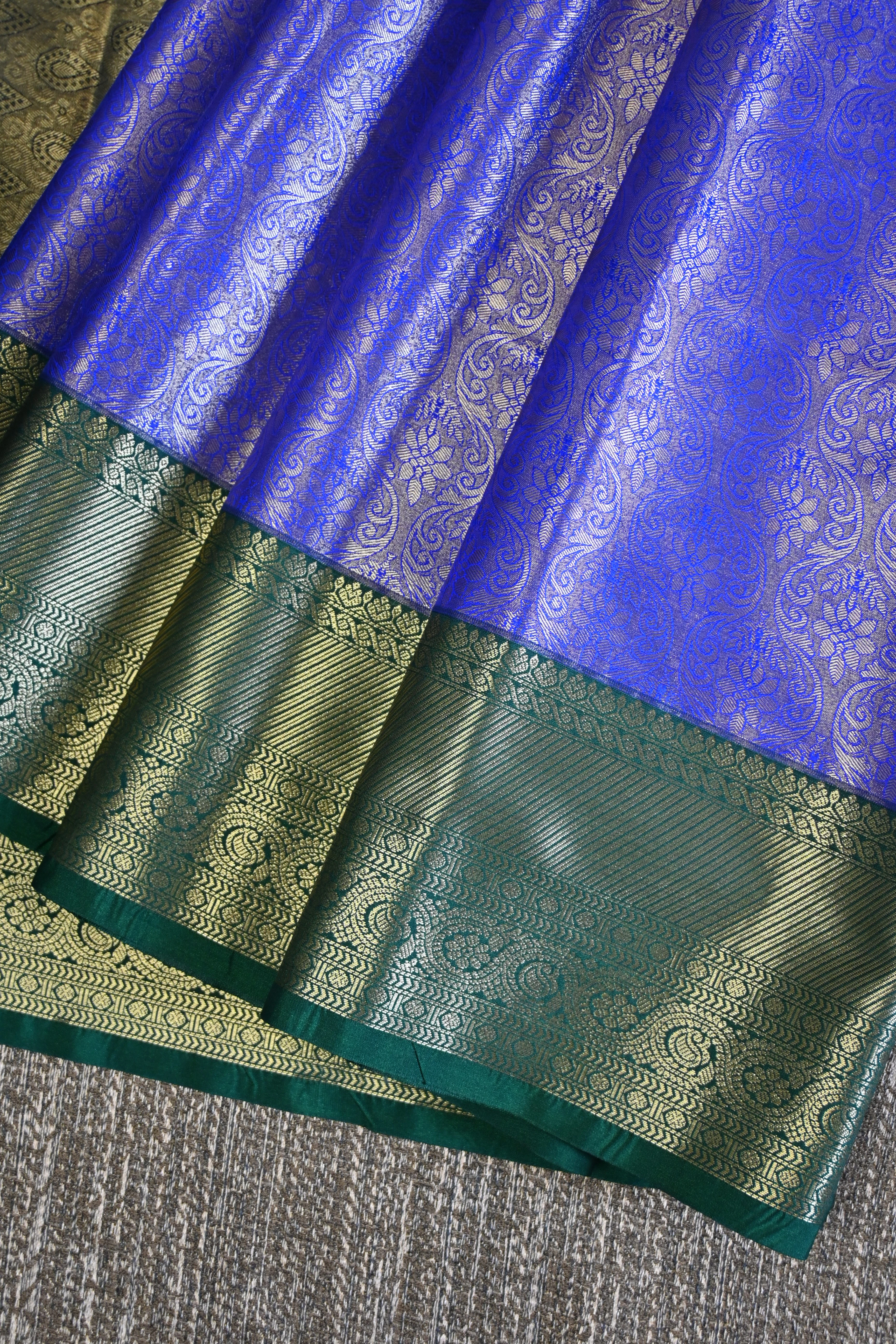 Royal Blue & Antique Gold Brocade Saree
