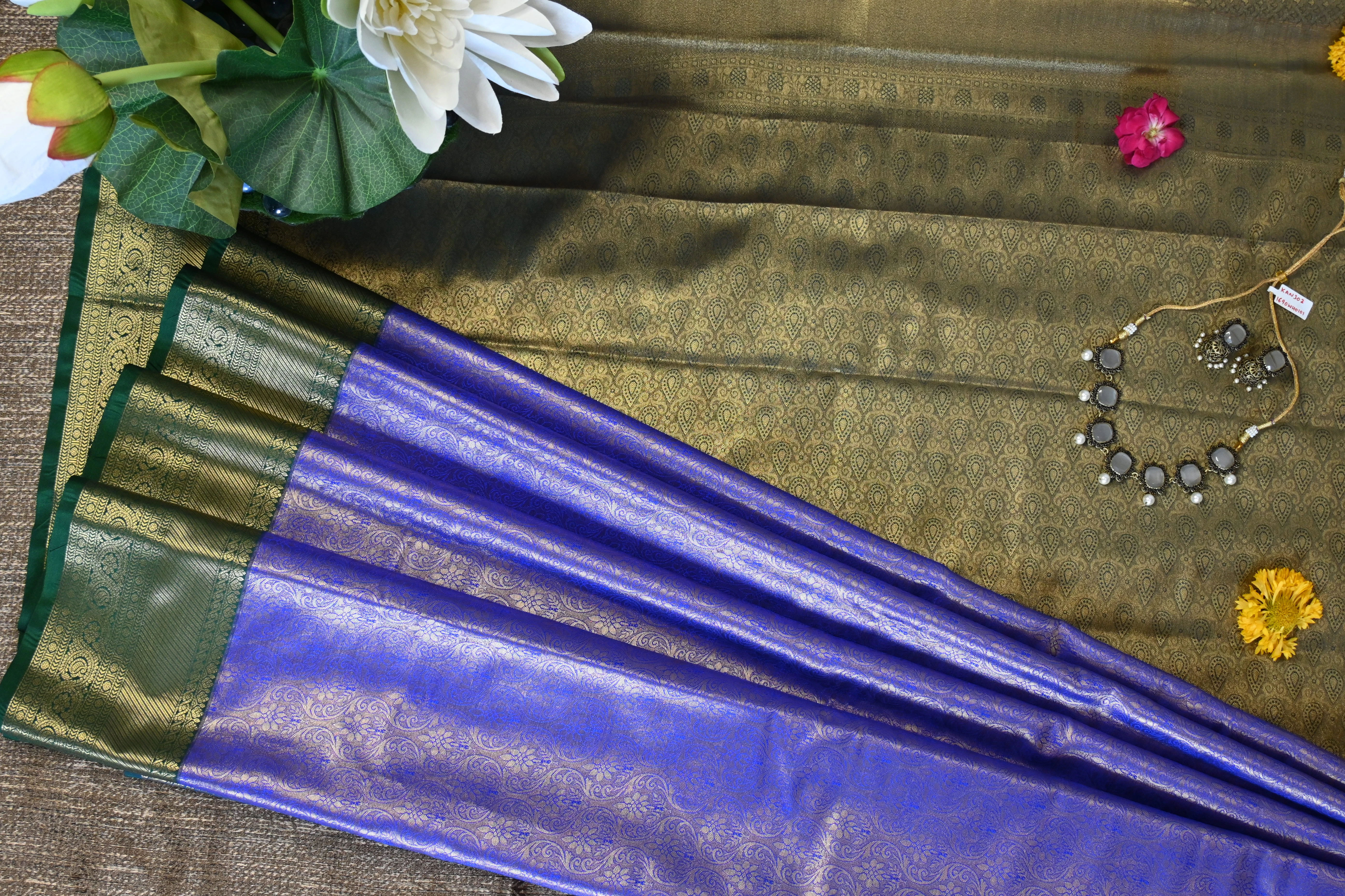 Royal Blue & Antique Gold Brocade Saree