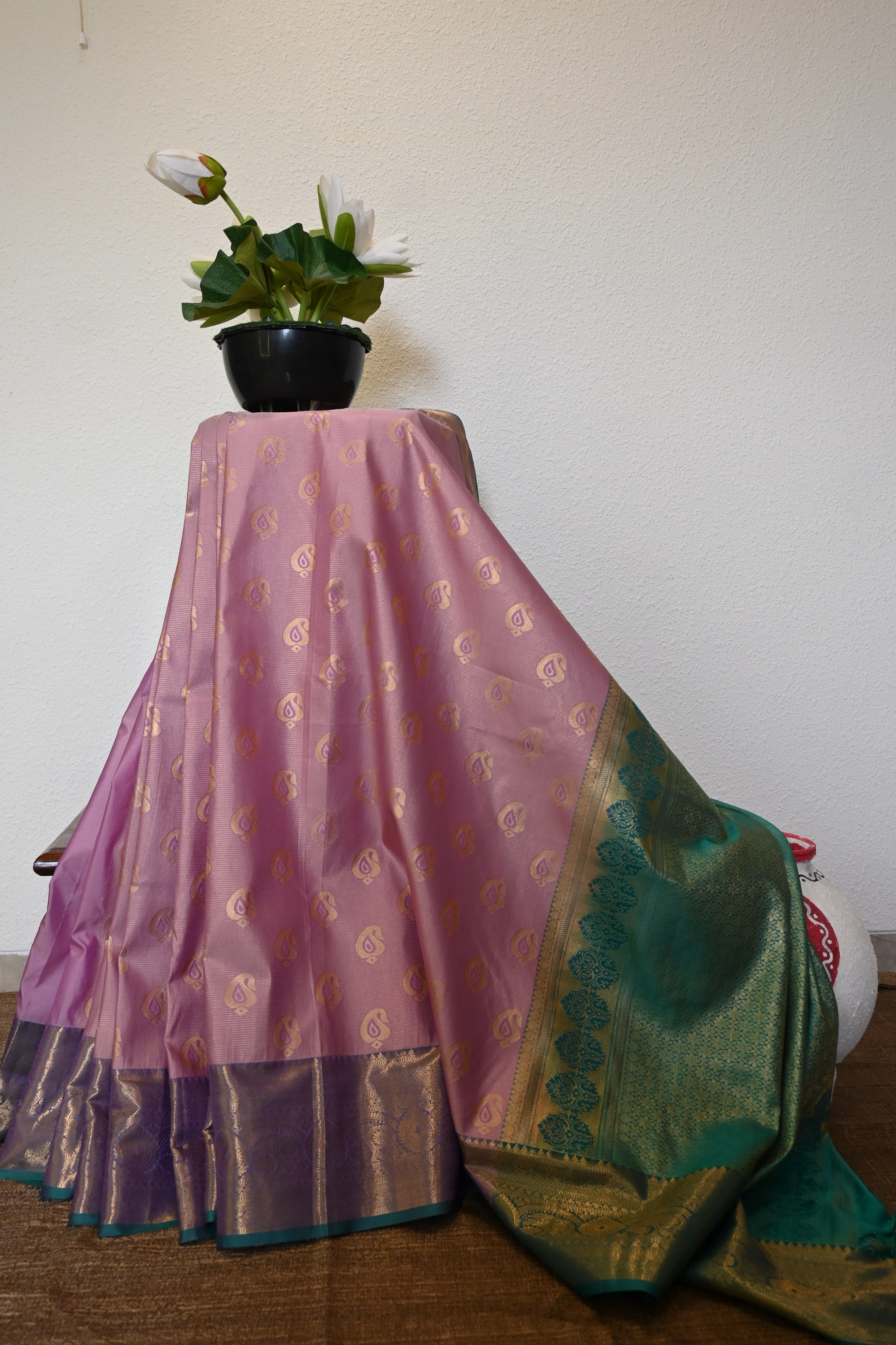 Lilac & Sea Green Kanjivaram Silk Saree