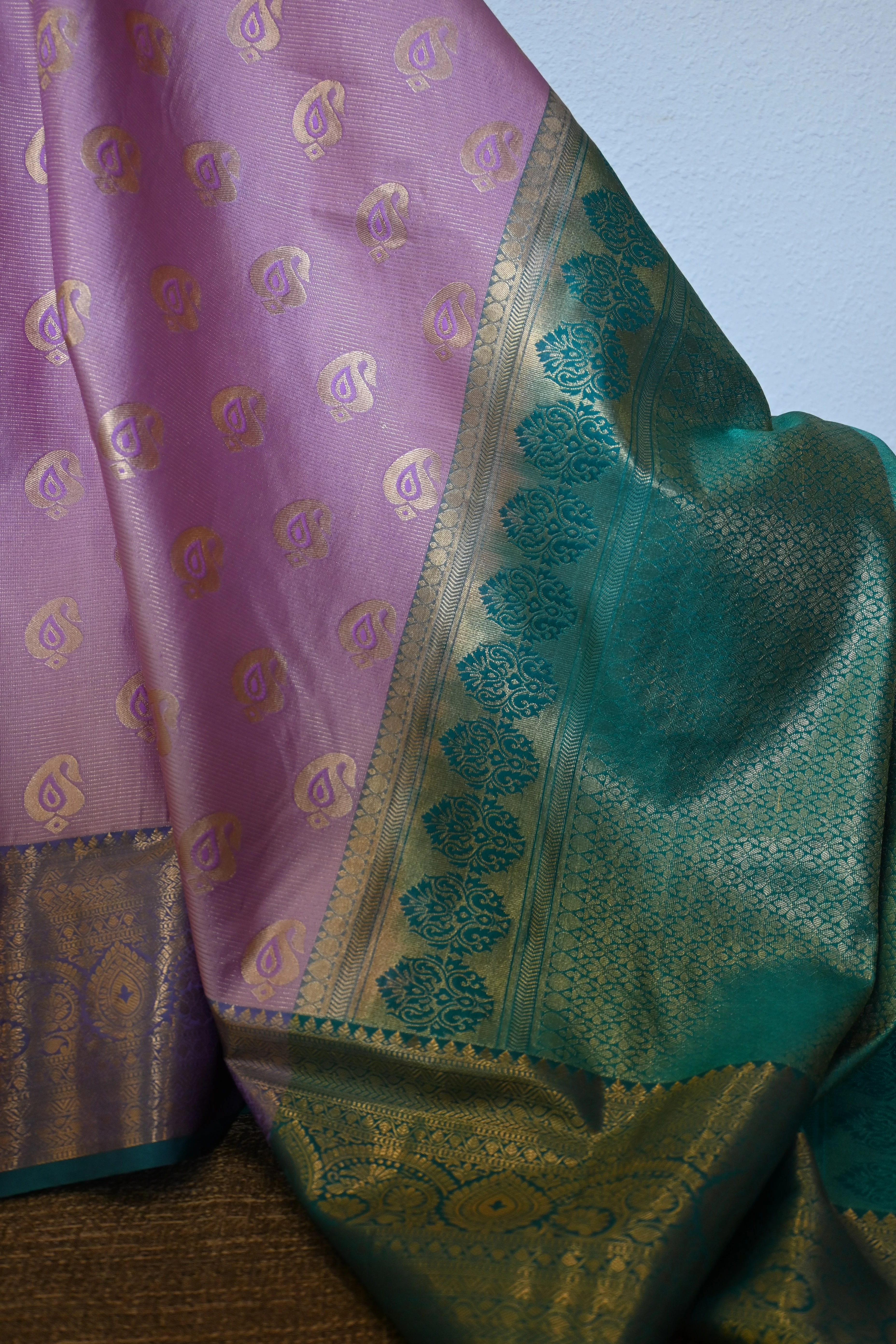 Lilac & Sea Green Kanjivaram Silk Saree