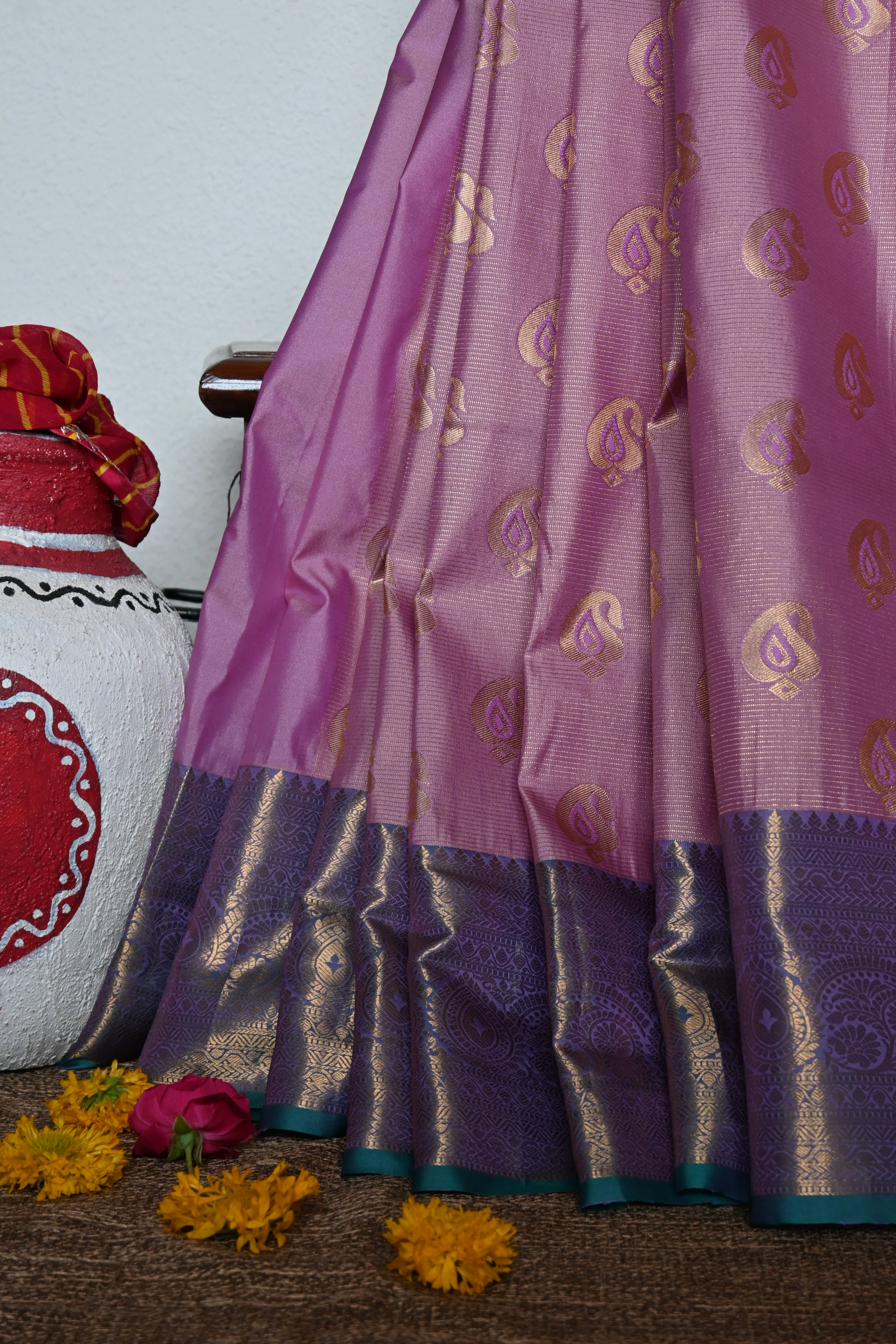 Lilac & Sea Green Kanjivaram Silk Saree