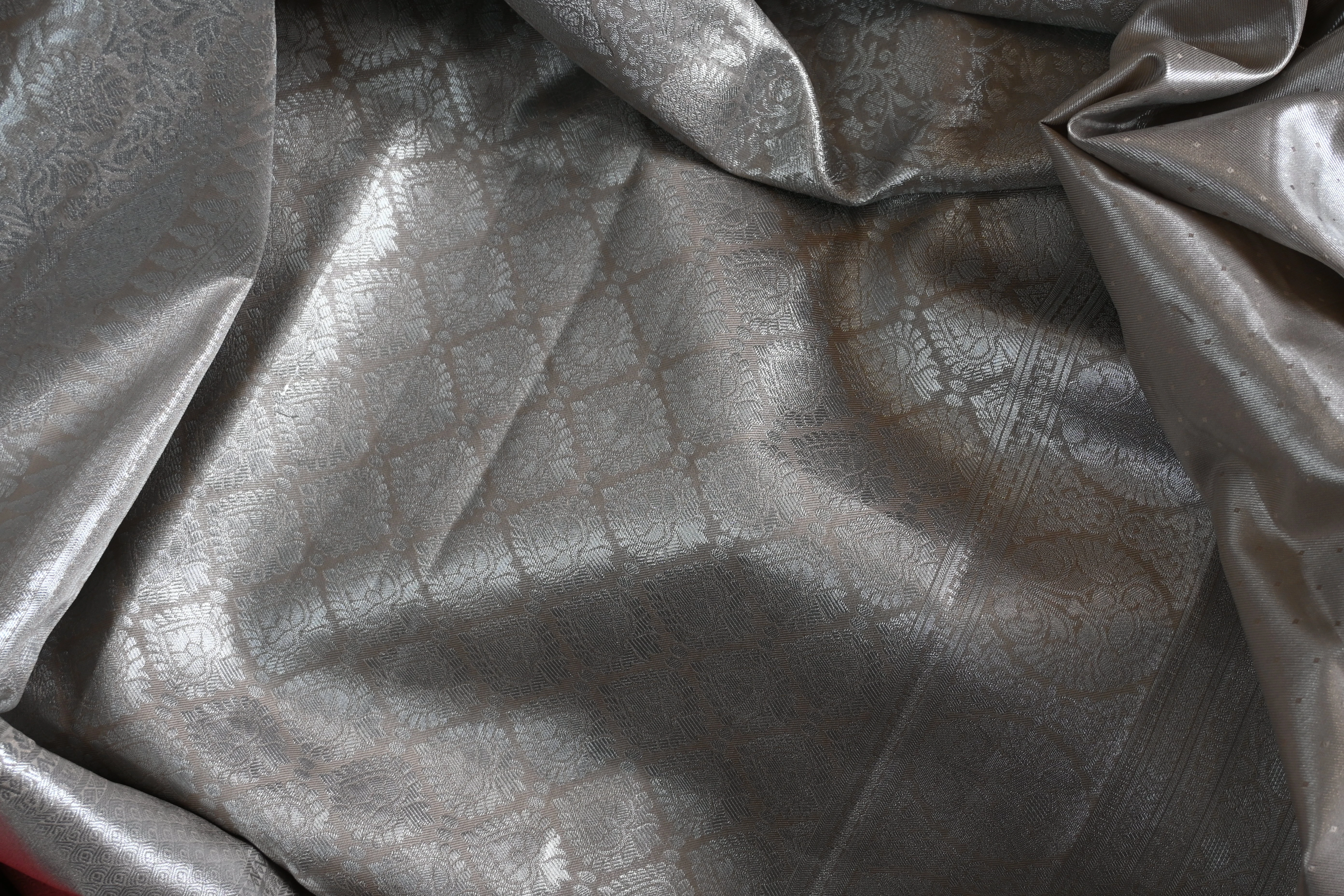 All-Silver Silk Brocade Saree