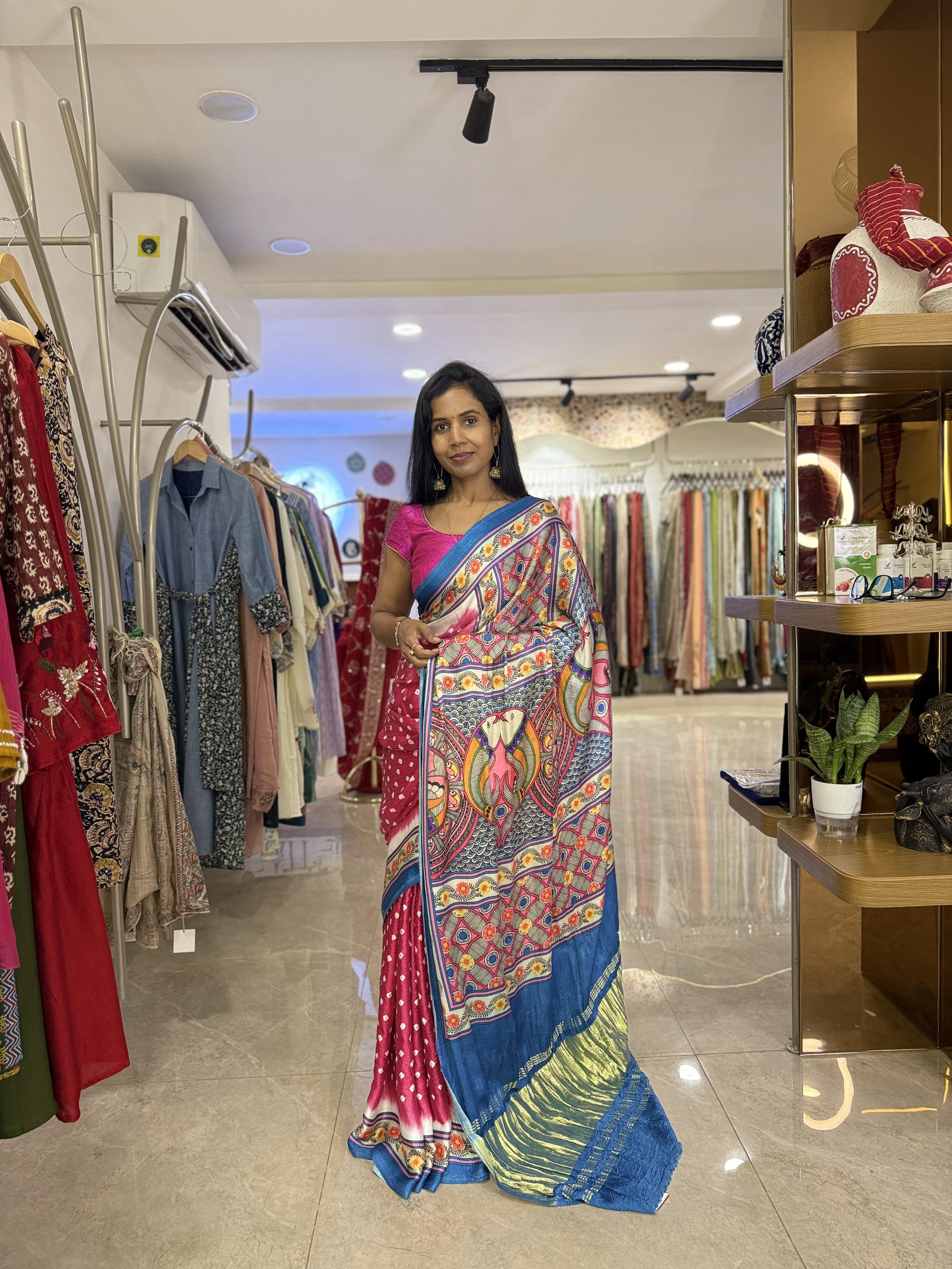 Bandhani Kalamkari Fusion Saree