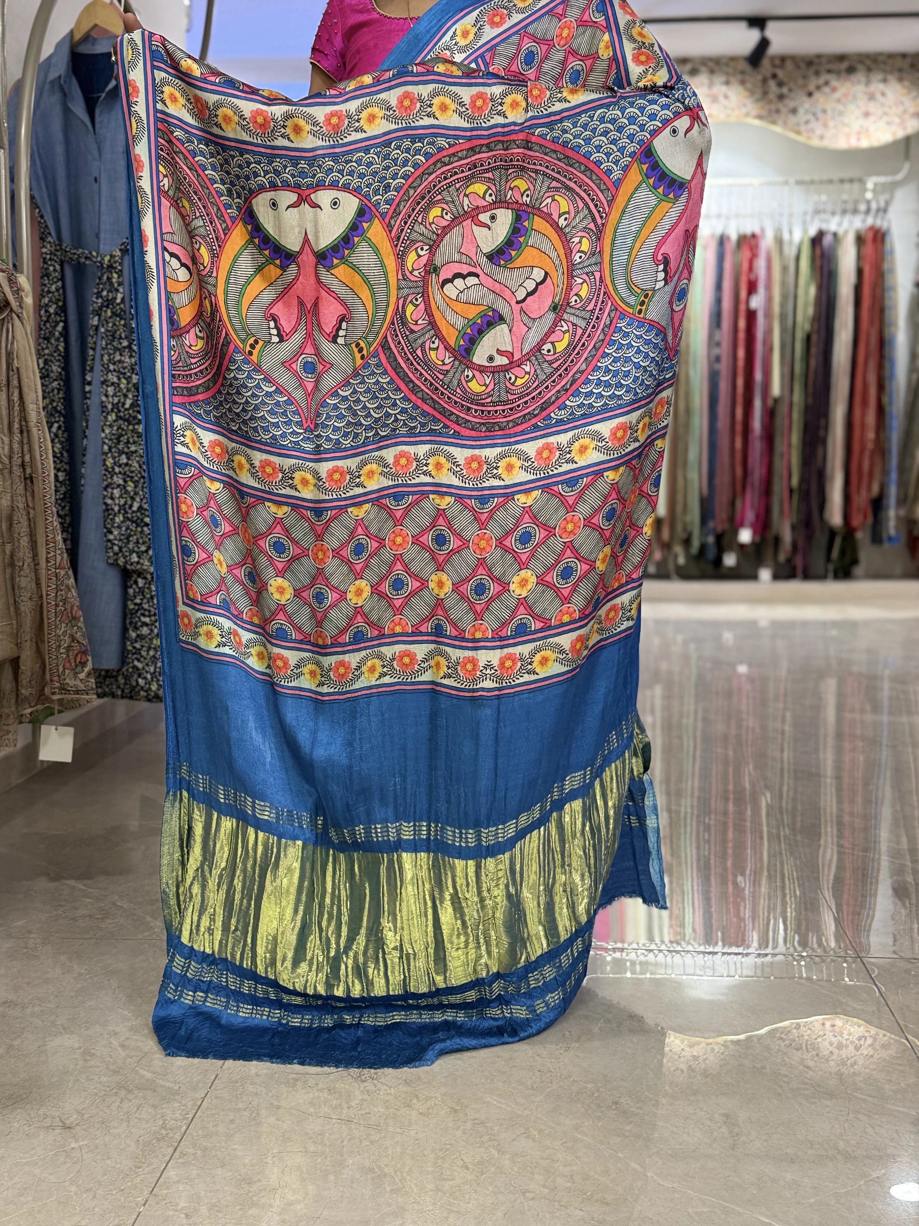 Bandhani Kalamkari Fusion Saree