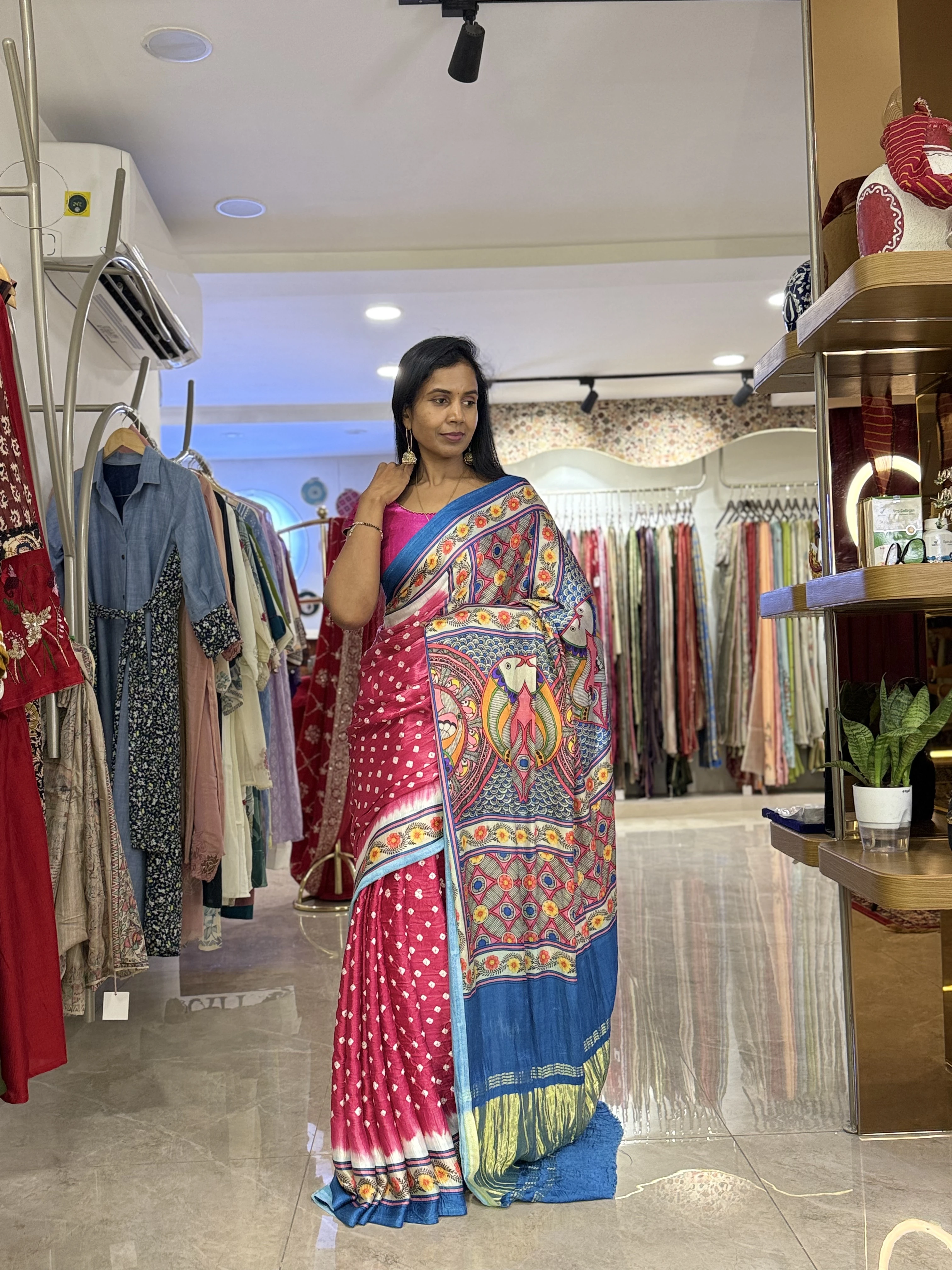 Bandhani Kalamkari Fusion Saree