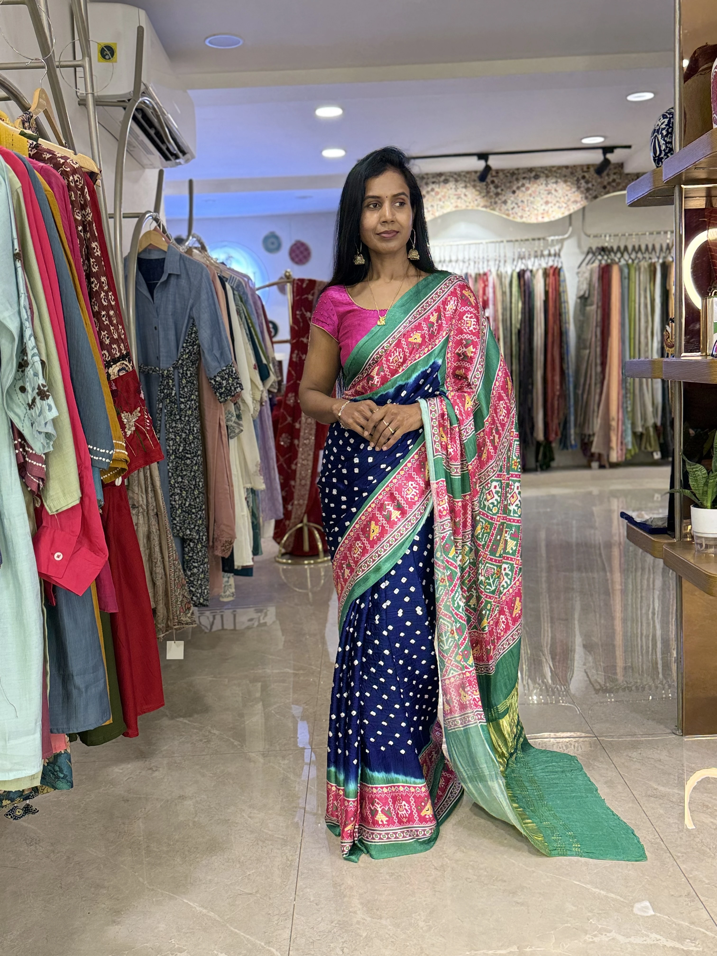 Navy & Pink Patola Silk Saree