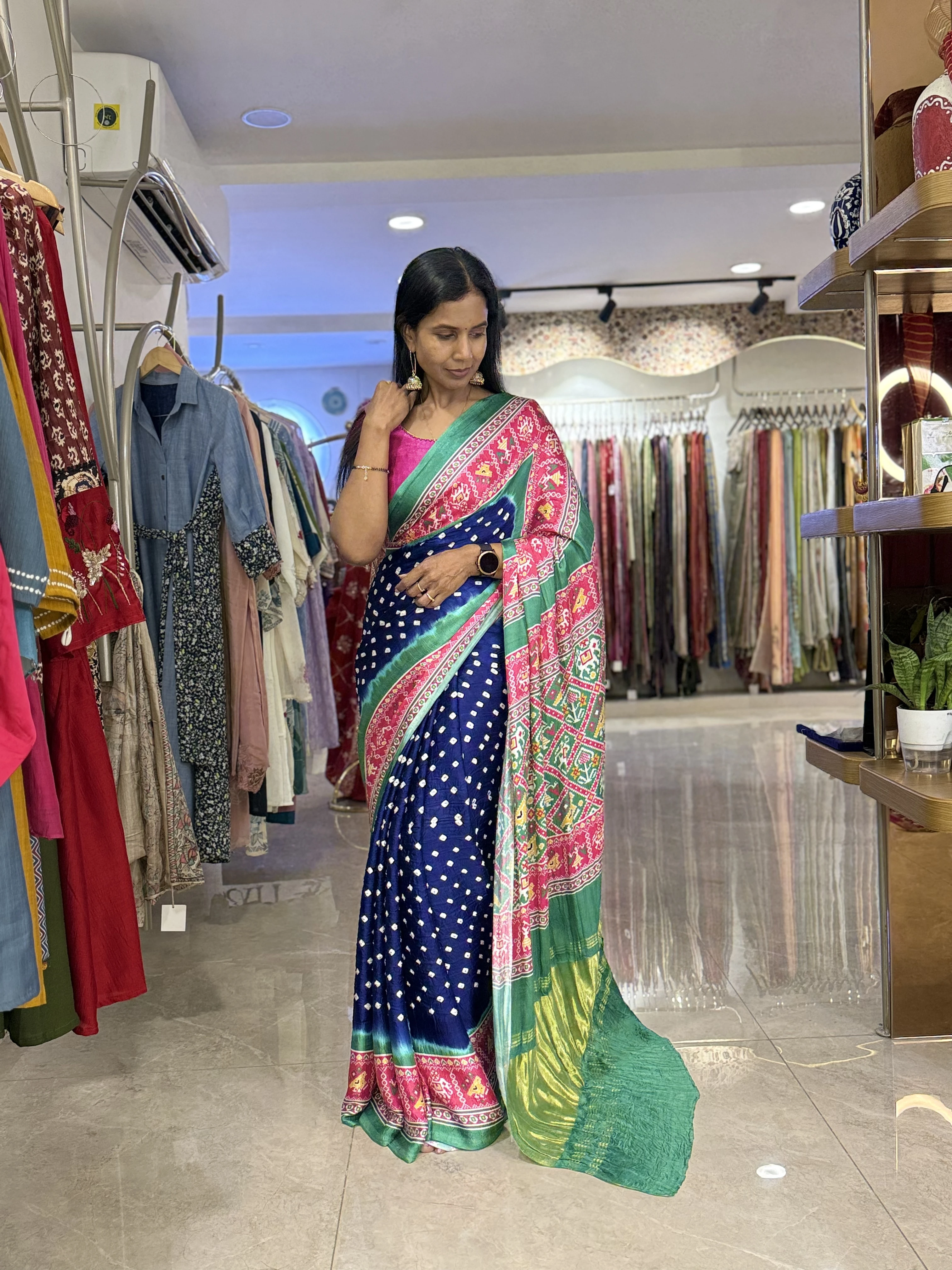 Navy & Pink Patola Silk Saree