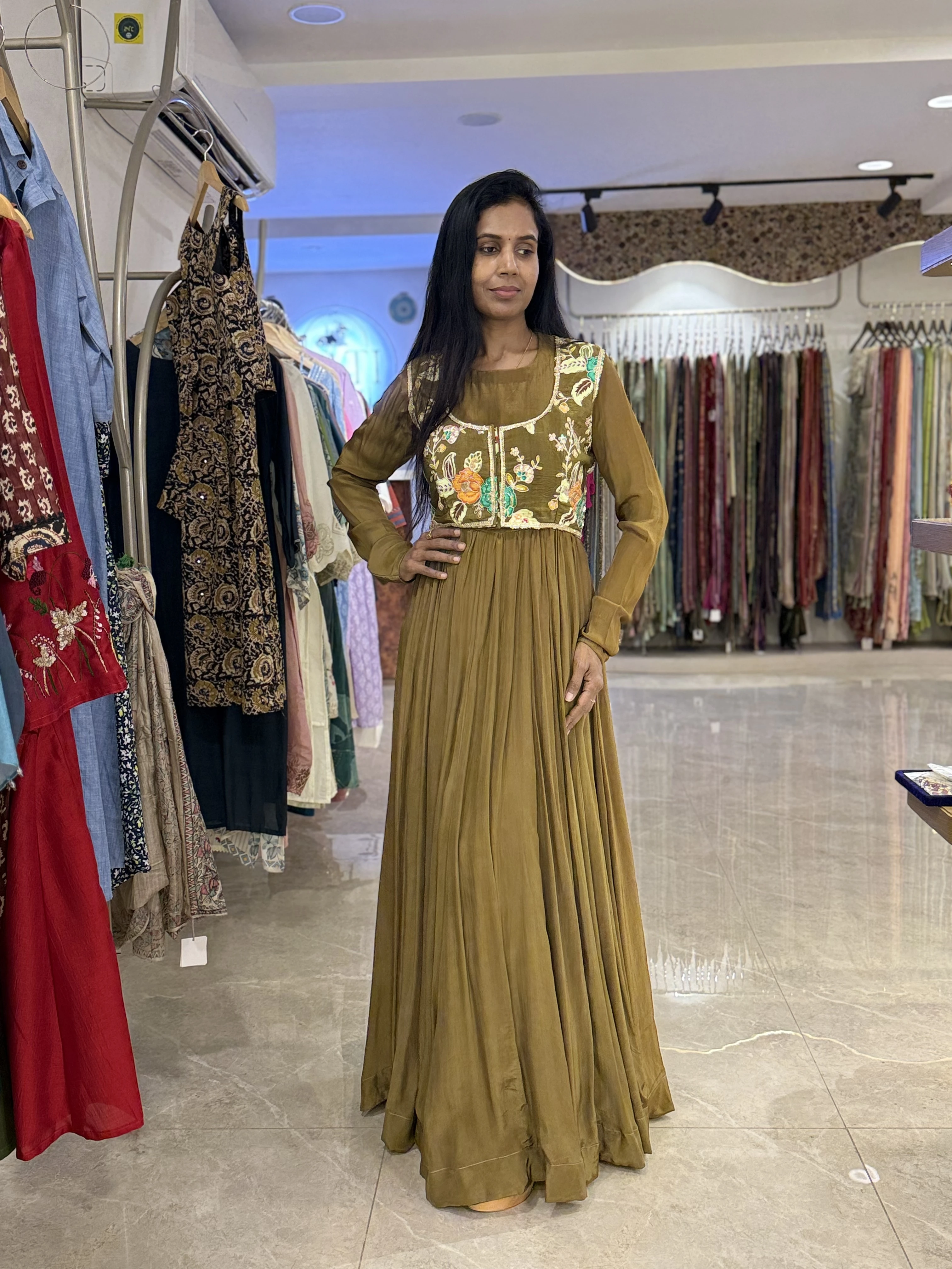 Olive Green Anarkali Suit