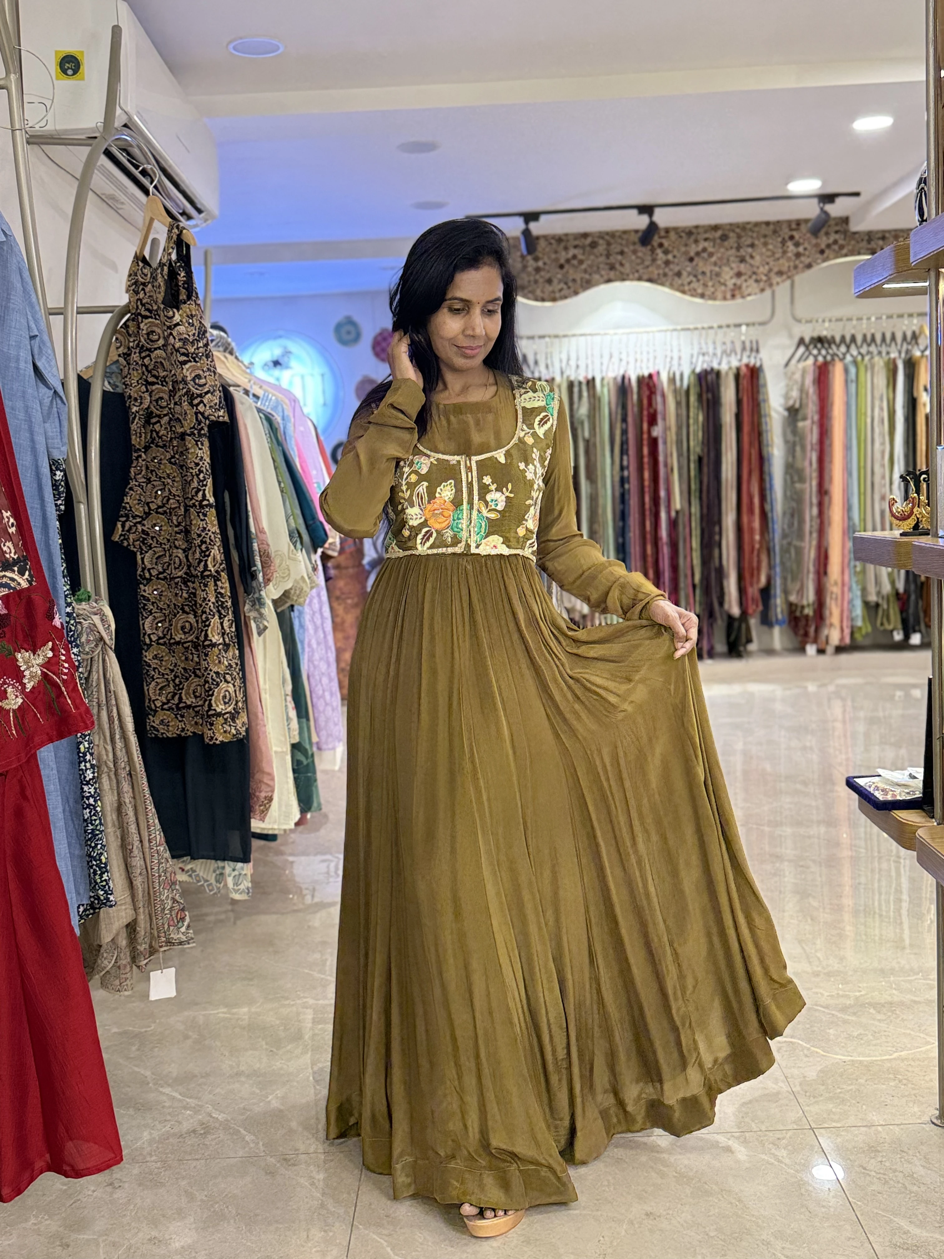Olive Green Anarkali Suit