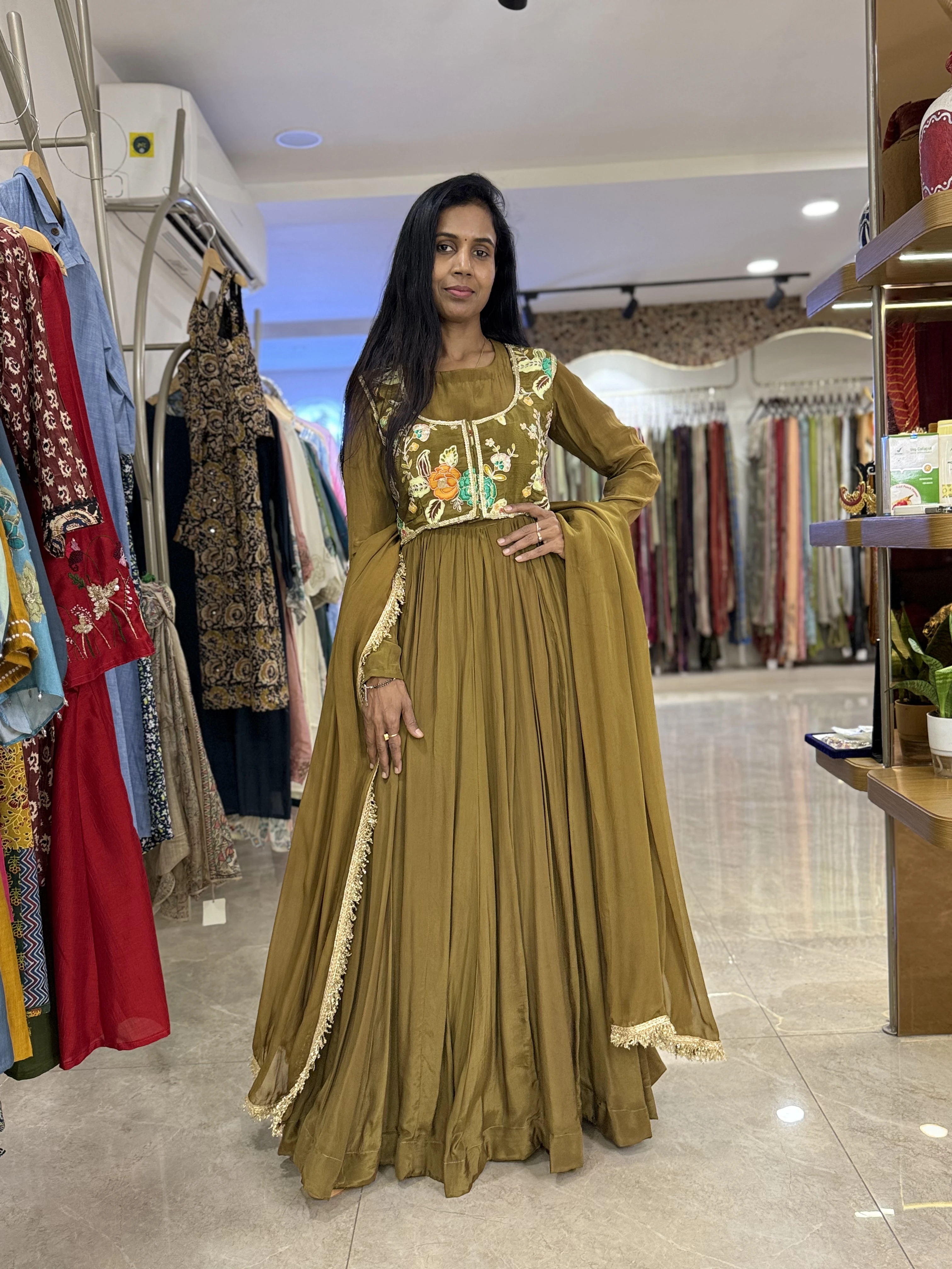 Olive Green Anarkali Suit