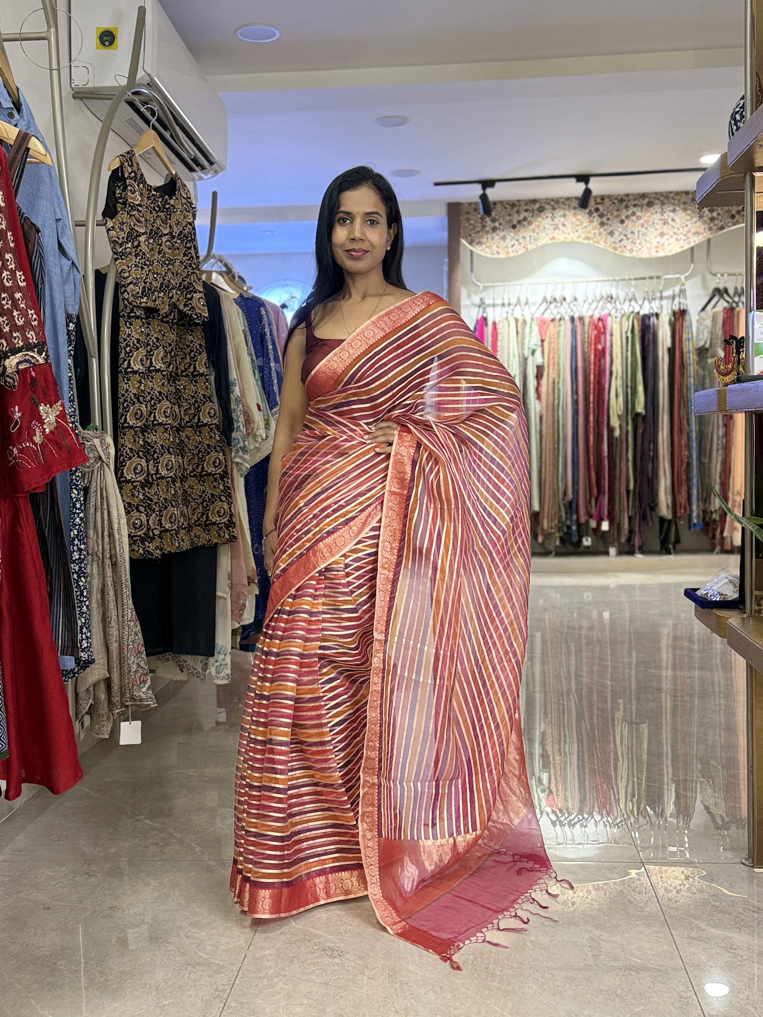 Sunset Striped Leheriya Saree