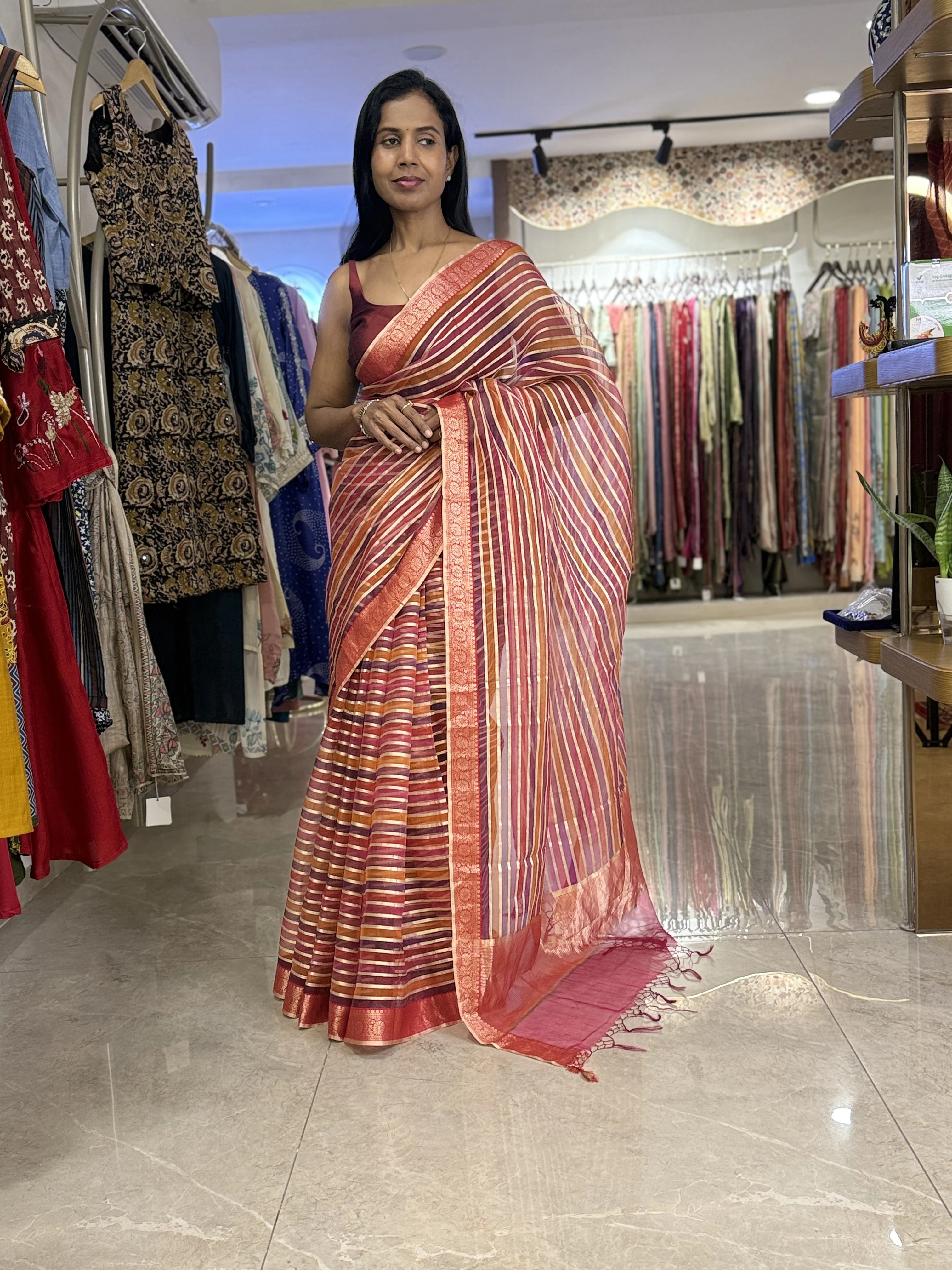 Sunset Striped Leheriya Saree